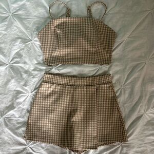 Graffiti Brown & White Houndstooth Skort Set